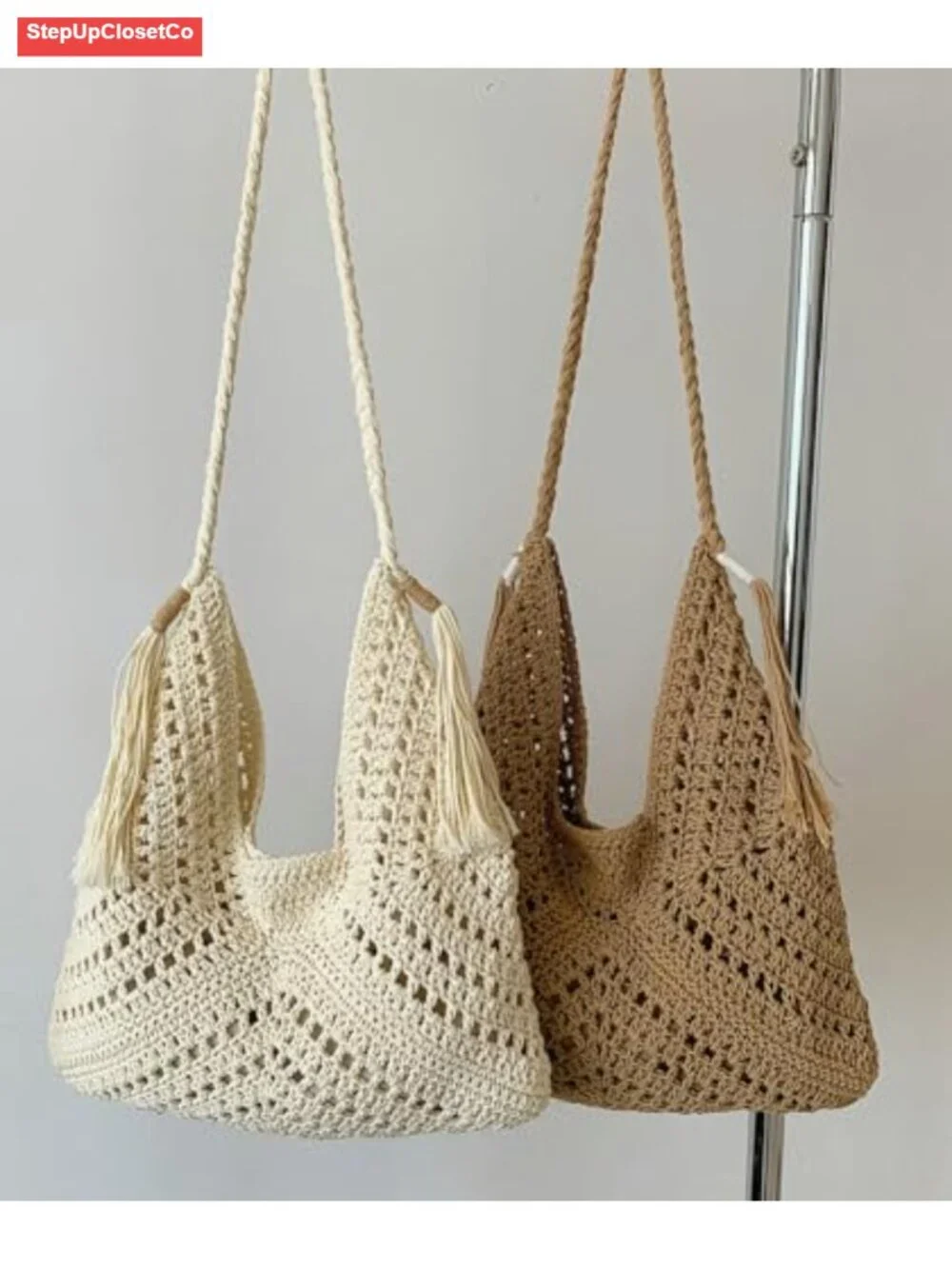 Boho Medium Woven Straw Tote Bag for Women Summer Beach Shoulder Purse Handbag